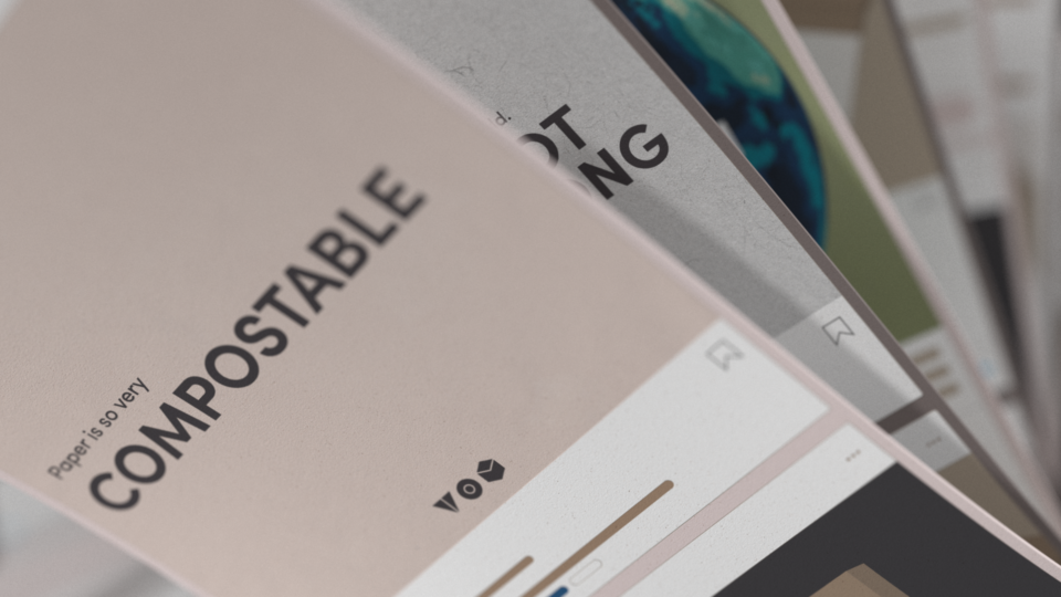 Compostable paper brochure with eco-friendly design elements