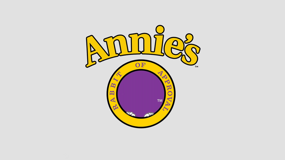 Annie's Rabbit of Approval logo with yellow text and purple circle