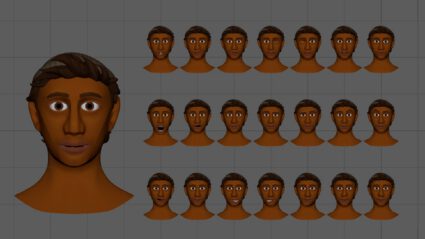Character face with multiple expression variations displayed in a grid