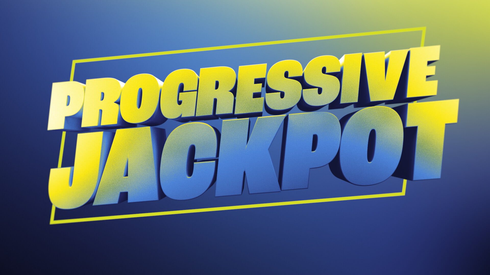 Progressive Jackpot game title in bold 3D yellow and blue letters